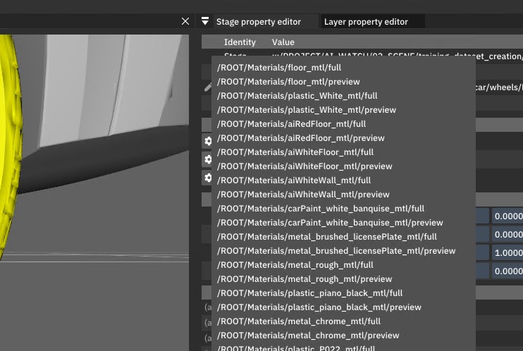 Image showing the Material Bindings selection list